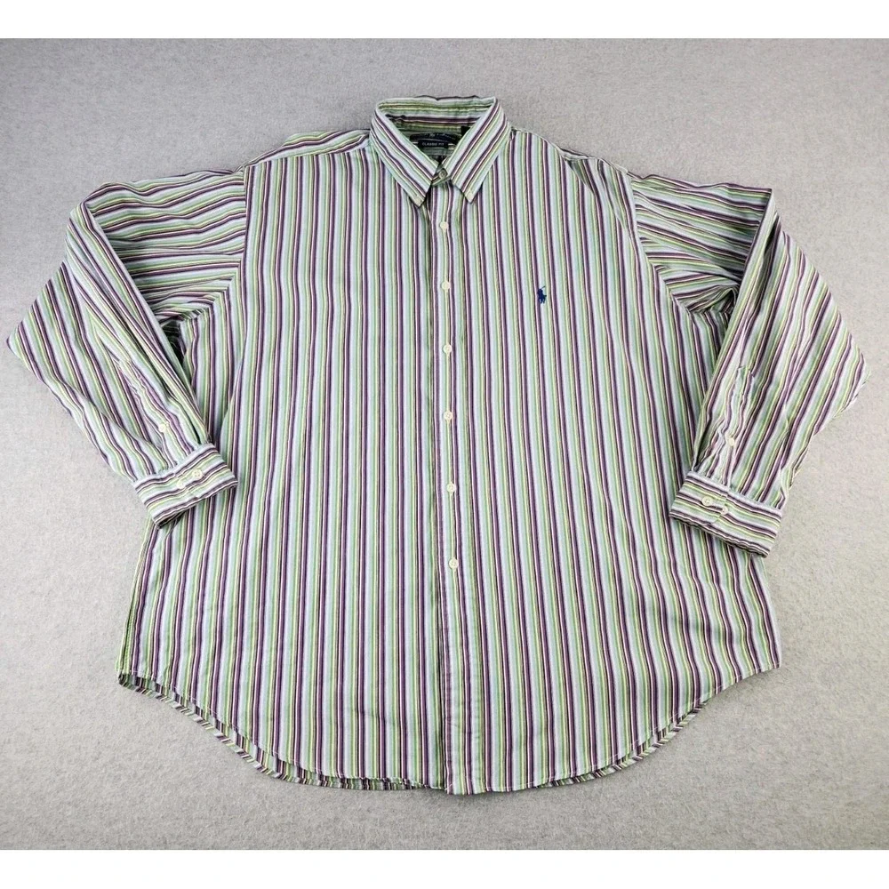 Vintage‎ Polo Ralph Lauren 17.5 XL Bright Shirt Striped Oxford Shirt Spring!